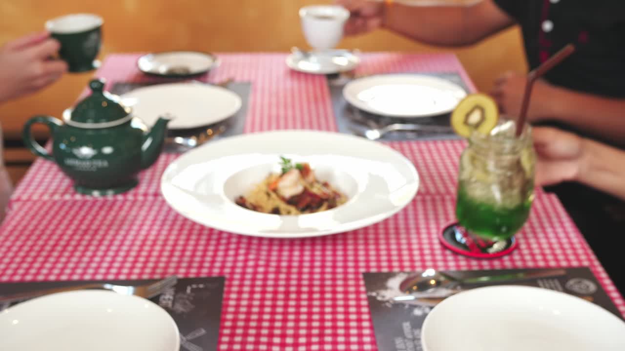 Hands Cheering With Coffee And Tropical Fruits Cocktails , Full Hd