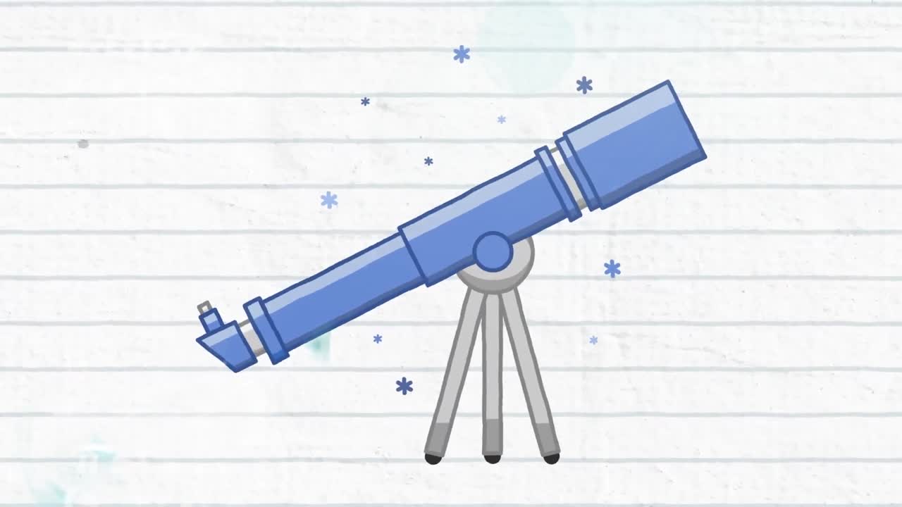 animación digital del icono del telescopio contra ecuaciones matemáticas en papel de línea blanca
