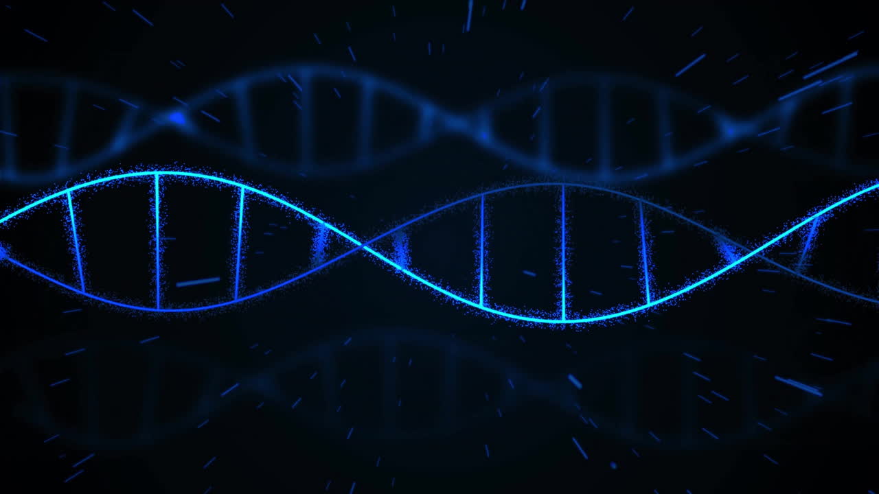 animación de senderos azules y cadenas de adn en fondo negro