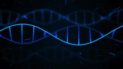 animation of blue trails and dna strands on black background