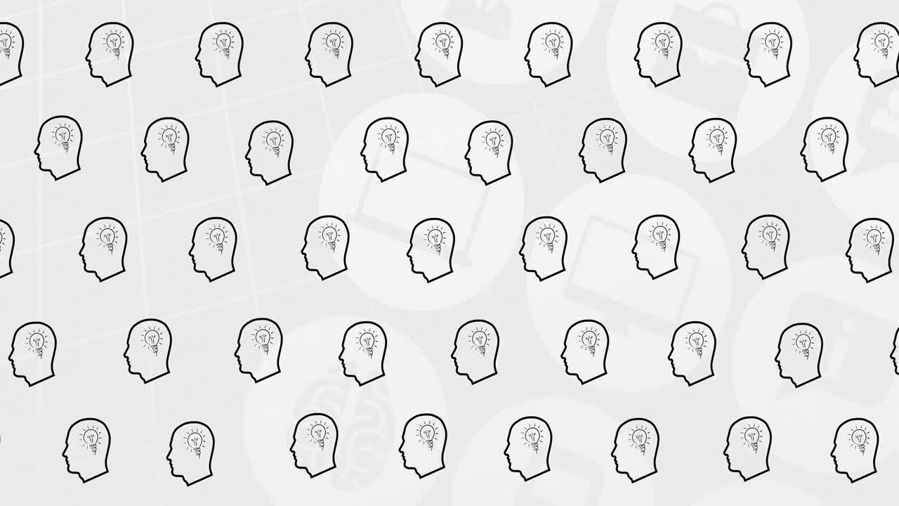 의료 아이콘 위에 전구 아이콘이 있는 머리의 애니메이션