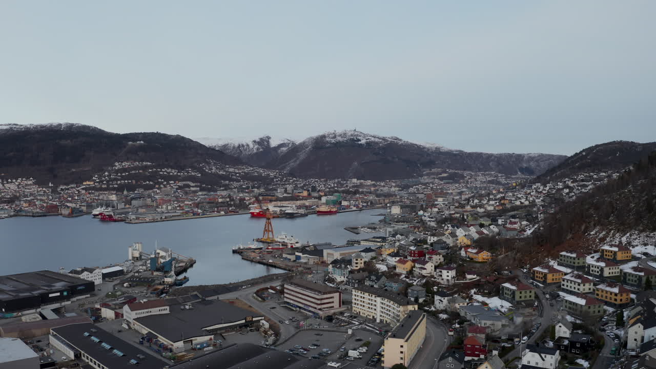 Aerial view of Bergen seen from Laksevåg towards the city centre