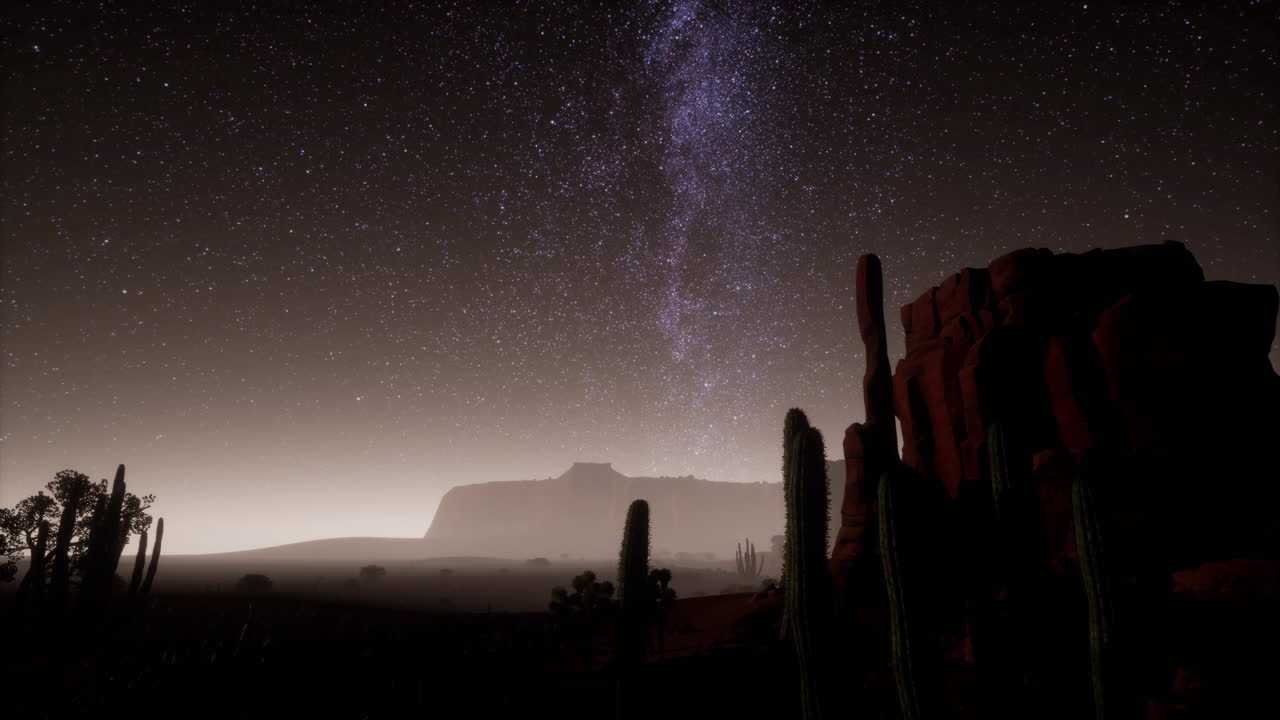 Hyperlapse dans le désert du Parc National de la Vallée de la Mort, au clair de lune sous les étoiles de la galaxie