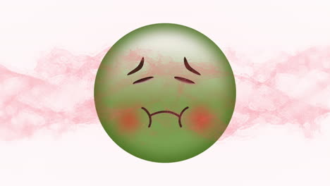 digital animation of red digital wave over green sick emoji against white background