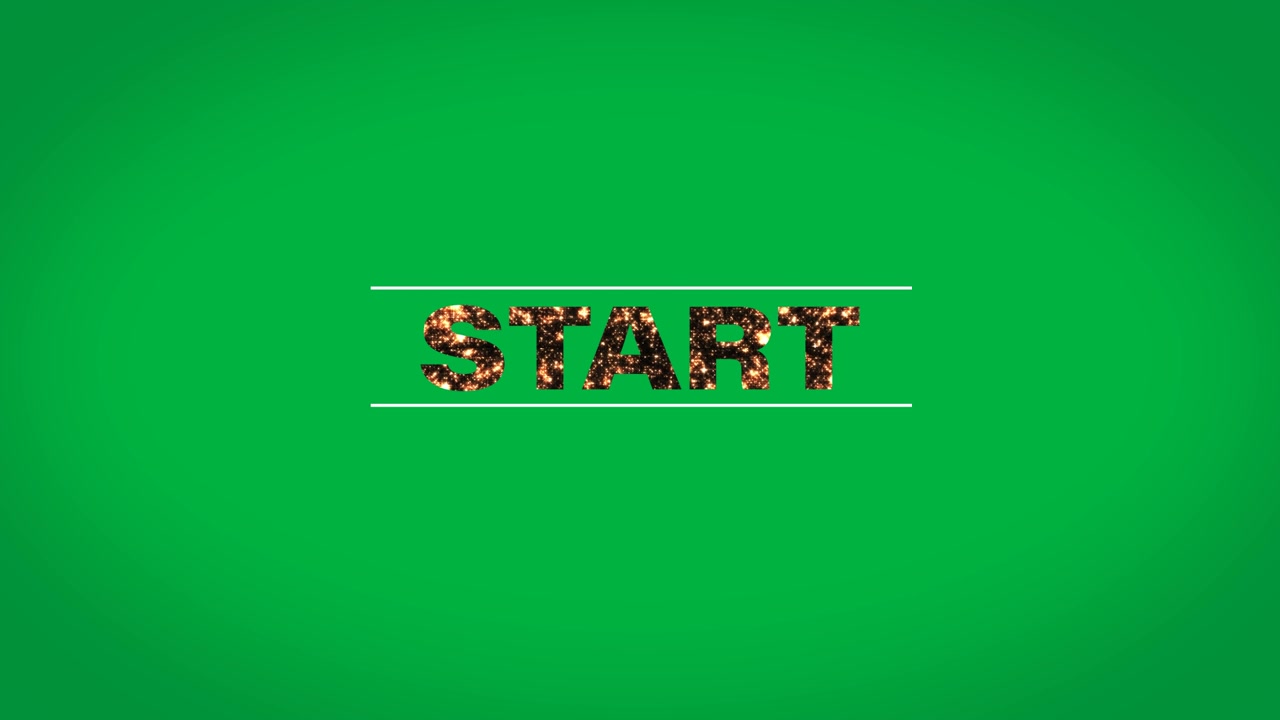 Animated Start Text with Golden Glitter Effect on Green Screen