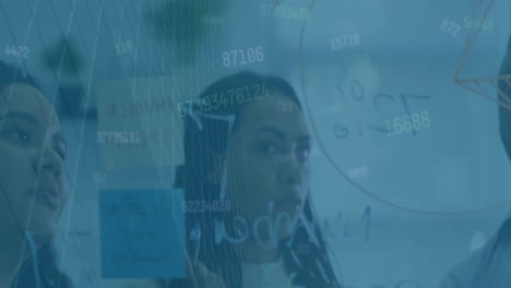 animation of statistics and data processing over diverse business people