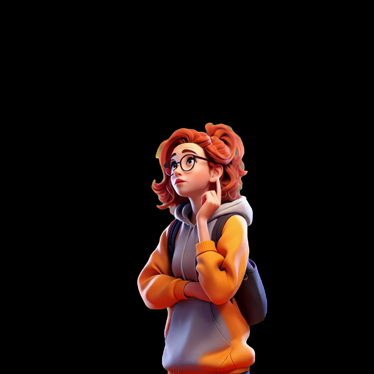 Stylish animated character pondering animation isolated asset, transparent 4K video, alpha channel