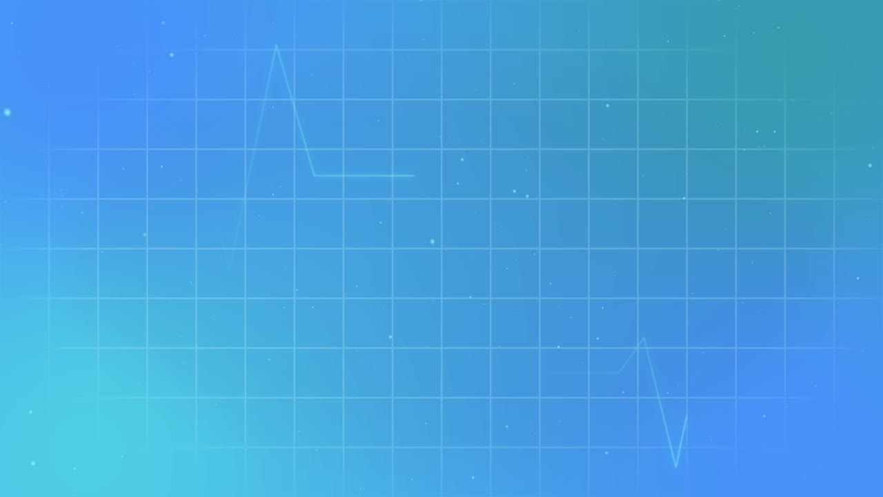 블루 배경의 그리드 위의 의료 심장 박동 데이터 처리 애니메이션