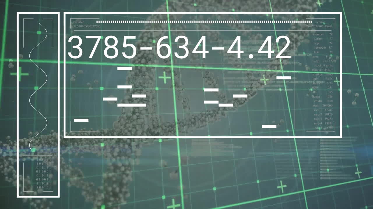 animación del procesamiento de datos sobre la cadena de adn en fondo azul