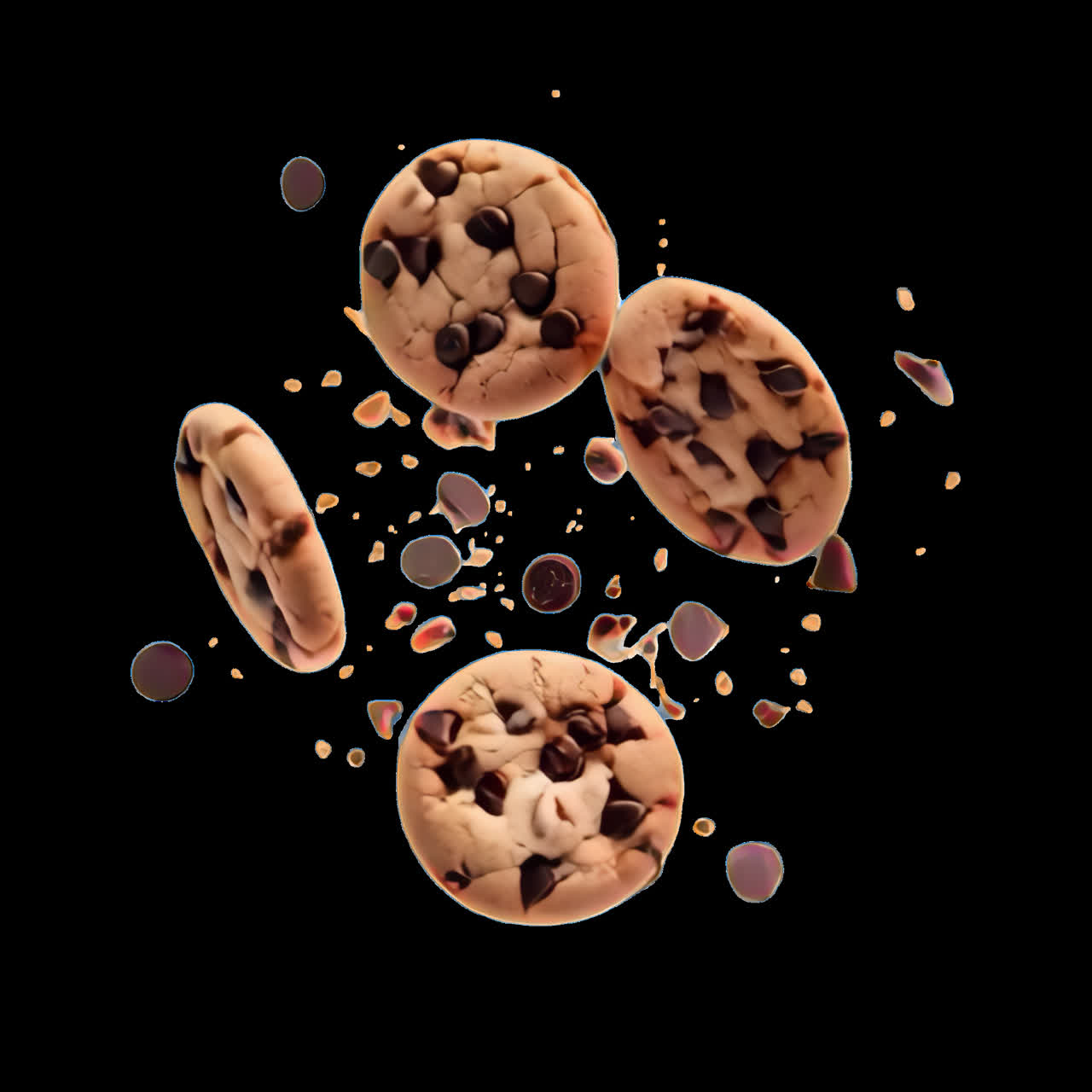 Cookies flutuantes com gotas de chocolate