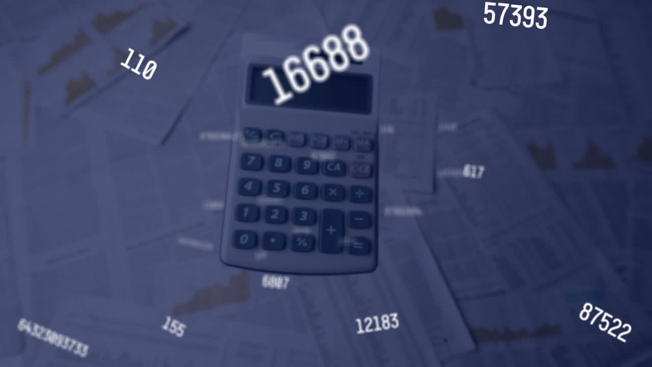 animación de números flotando sobre la calculadora de la época