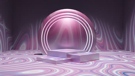 podio cromado con patrón de color rosa hipnótico de fondo giratorio