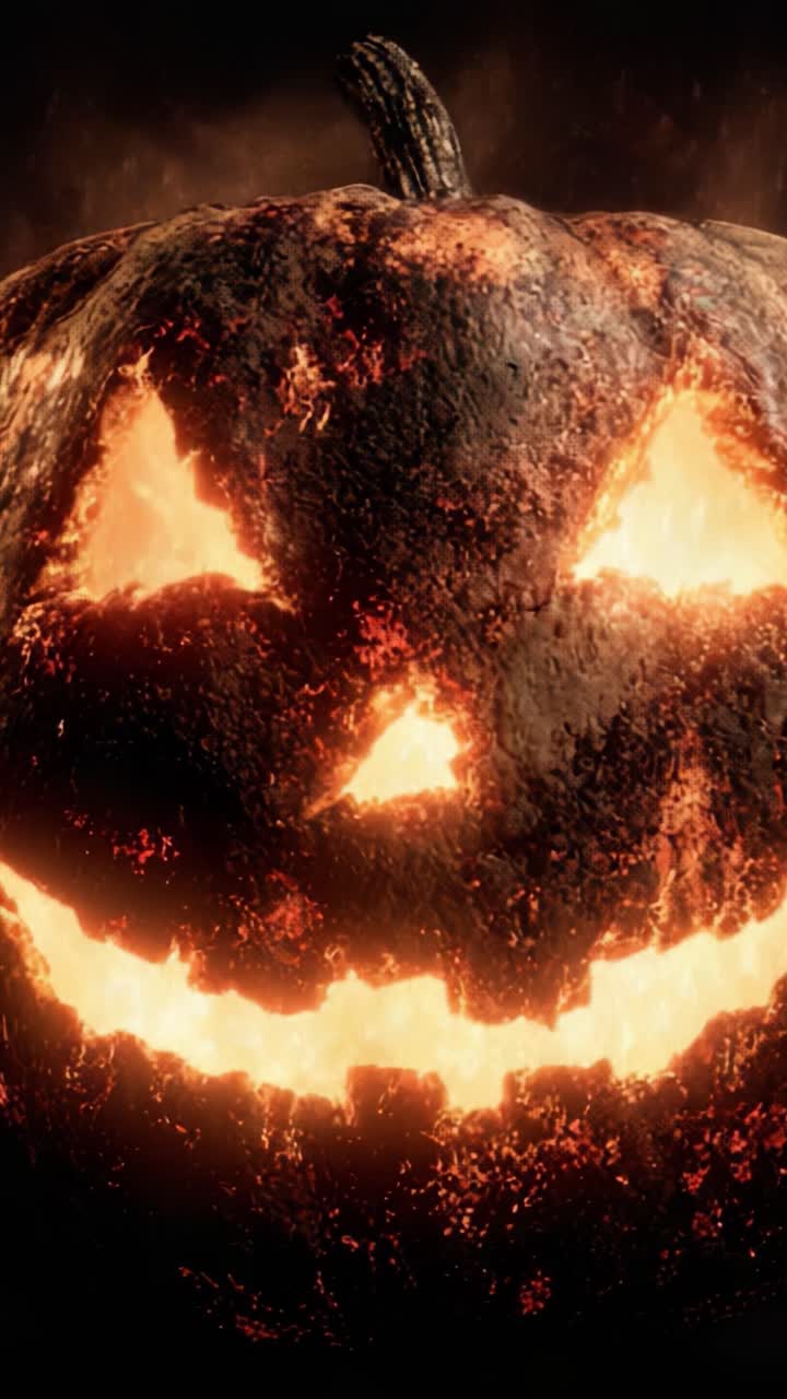 A Spooky Jack-o'-lantern Illuminated with Fiery Glow, Perfectly Capturing the Essence of Halloween Festivities and Eerie Atmosphere