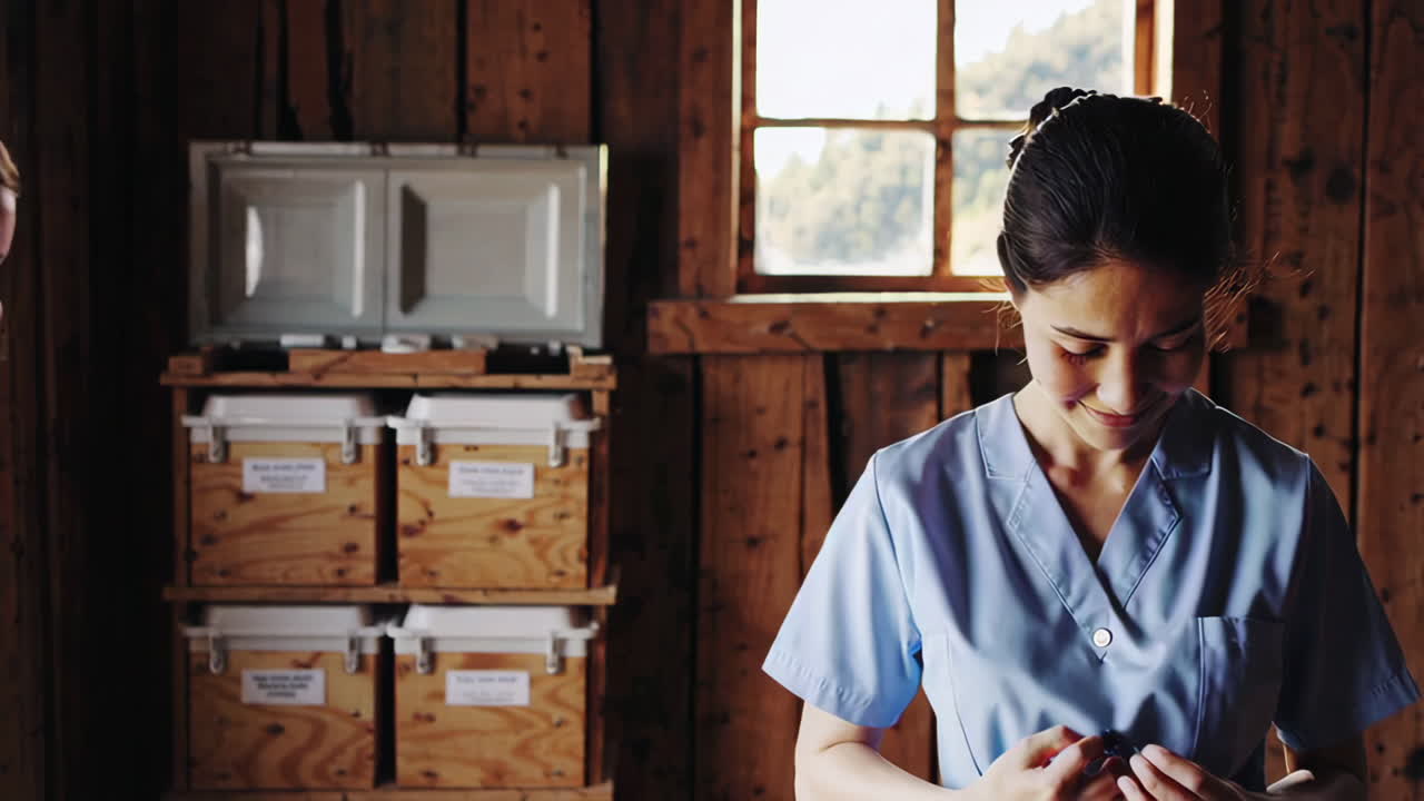 Nurses Working in a Wooden Cabin