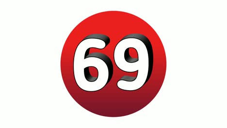 3d number 69 sixty nine sign symbol animation motion graphics icon on red sphere on white background,cartoon video number for video elements