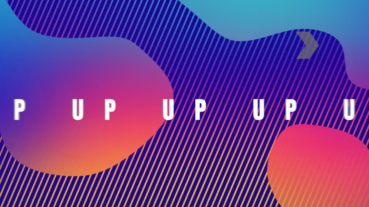 animación de banners de nivel y formas de gradiente de textura líquida contra un fondo a rayas azules