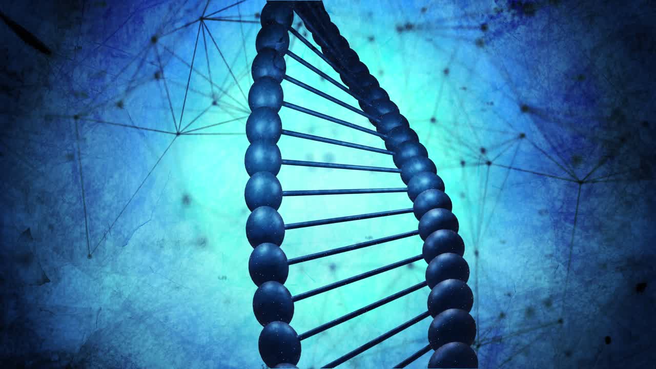 animación de la cadena de adn pver red de conexiones en fondo azul