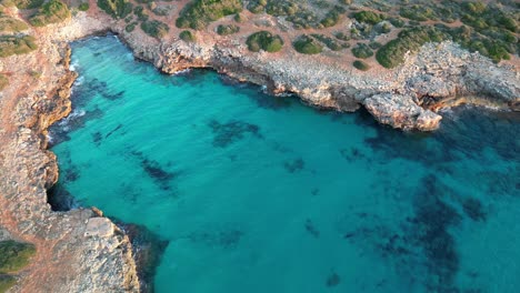 stunning view of turquoise seawater of cala petita during summertime in mallorca, spain