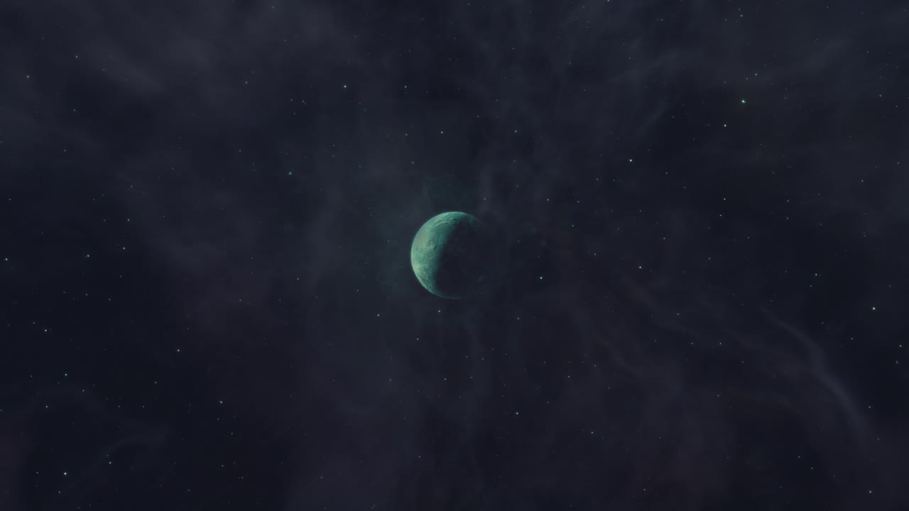 volando a través de una nebulosa naranja brillante para llegar a un mundo alienígena