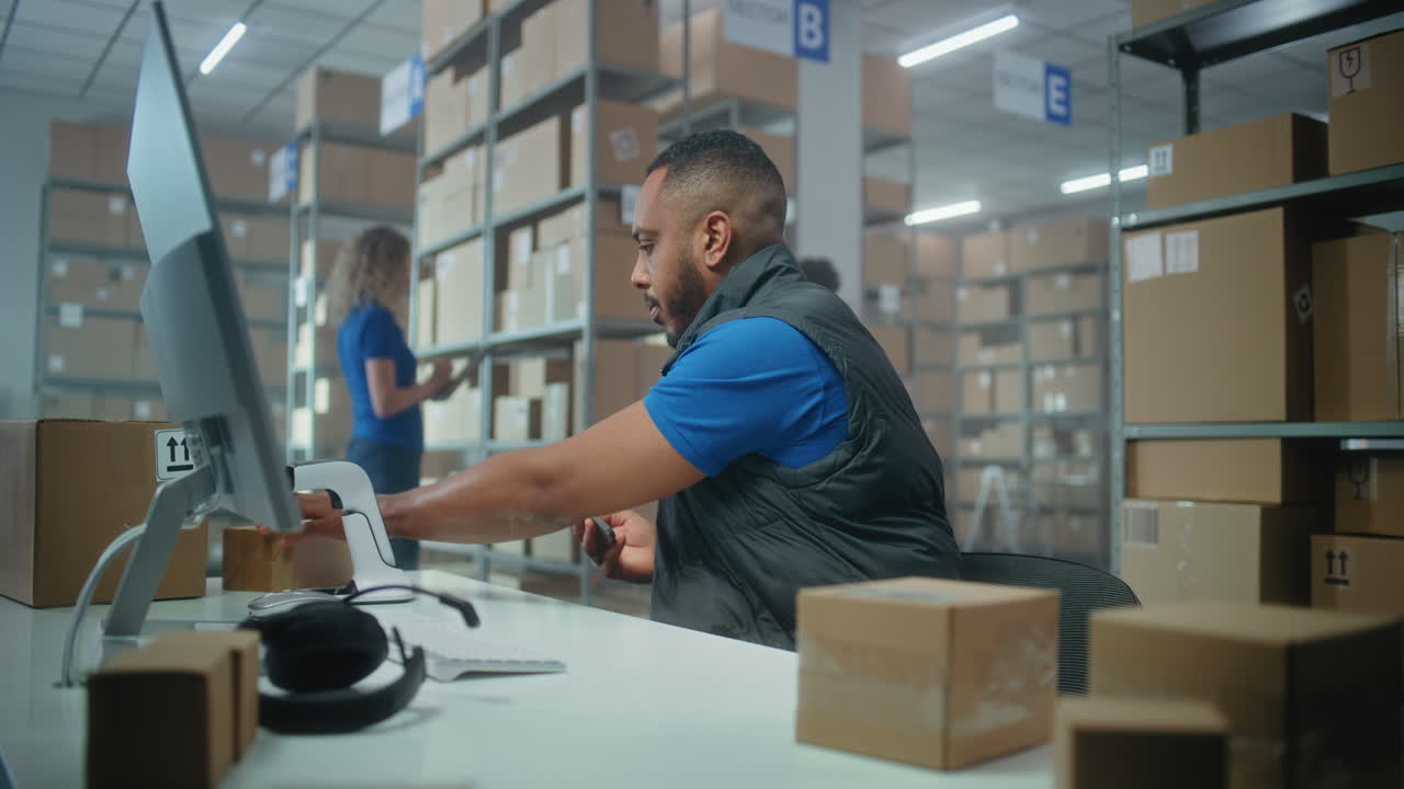 trabajador de almacén comprobando paquetes