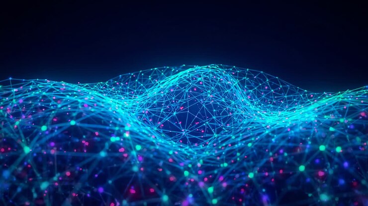 Starting pulsing network mesh in color-shifting void with glowing nodes lines and magenta-teal dots