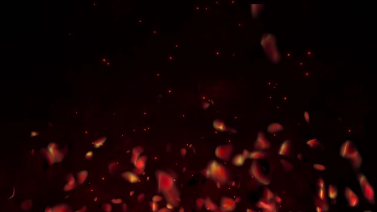 Realistic fire gas with hot fiery embers sparks flames 3D animation particle glow burning on black background vfx red orange