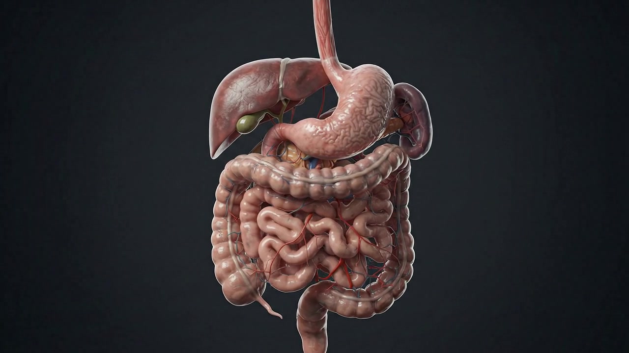 Detailed Render of Human Intestinal Digestive System