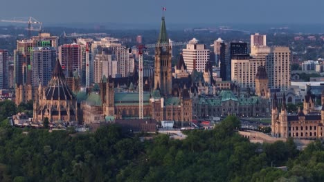 Drone-shot-Peace-Tower-and-Canadian-Parliament-buildings-in-Ottawa