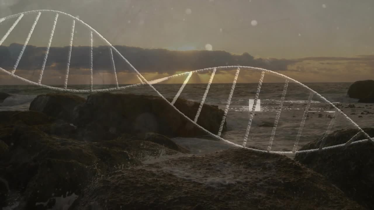 Waves breaking on rocks causing helix shifting and pulsing, HUD flickering, creating layered look