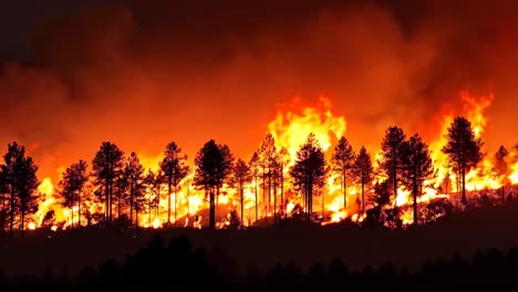 a large fire is burning in the middle of a forest