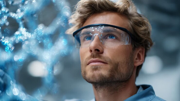 Uno scienziato specializzato esamina complesse strutture molecolari, mettendo in mostra innovazione e precisione in un ambiente di laboratorio contemporaneo, ispirando creatività e facendo progredire le frontiere della scienza e della tecnologia.