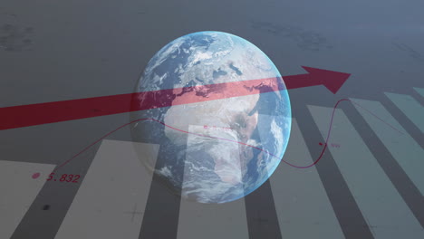 Financial-growth-chart-and-red-arrow-animation-on-Earth-background