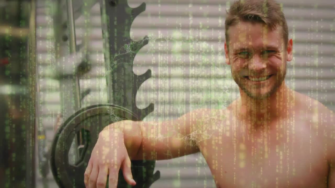 회전하는 뇌와 데이터 처리와 함께 디지털 인터페이스의 애니메이션 스포츠맨