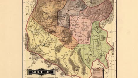 antique 19th century map of the morelos state in mexico during porfiriato