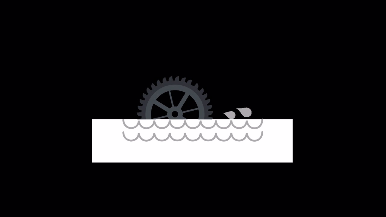 Animated Water Wheel Turning and Splashing in Water