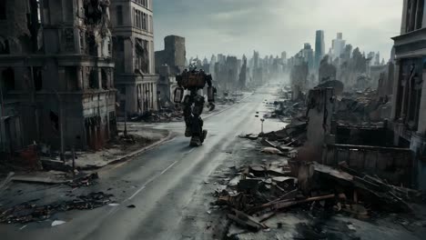 giant robot in a post-apocalyptic city