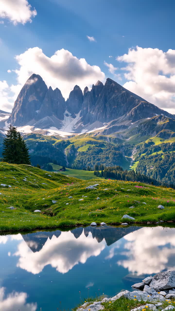 Majestic Mountain Reflection in Alpine Lake | Premium Stock Video Footage