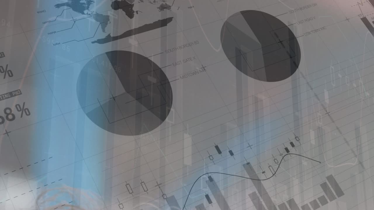 animación del procesamiento de datos financieros sobre un fondo gris
