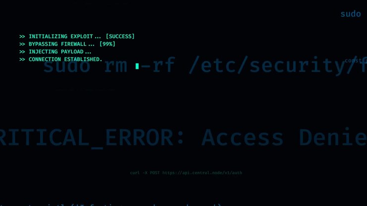 Cybersecurity Hacking Interface with Terminal Code and Error Messages