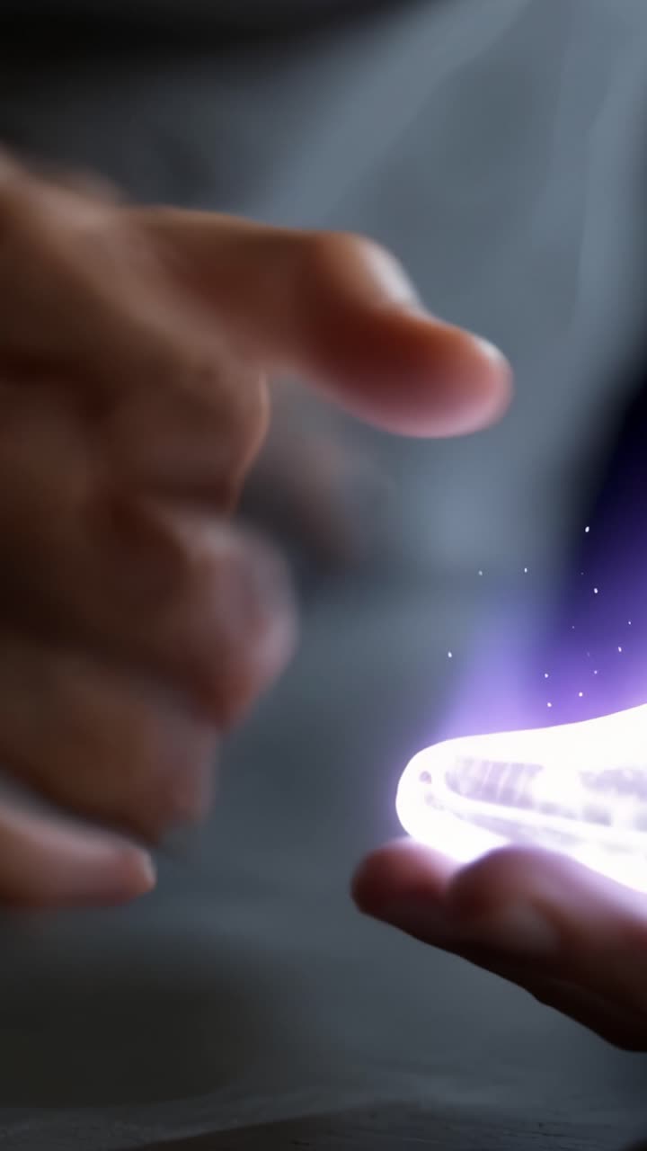 Um Vislumbre Futurista: Mãos com um Modelo de Sapato Transparente e Holográfico em um Reino Digital de Luz e Inovação