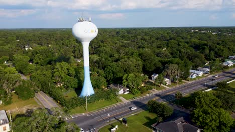 water tower and city streets ocala, florida drone video
