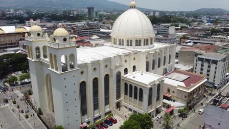 aerial orbits massive solid white san salvador cathedral building