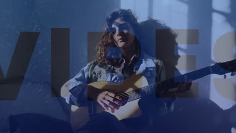 animación del texto de mega venta cortado de fondo azul, sobre la ropa colgada en el riel
