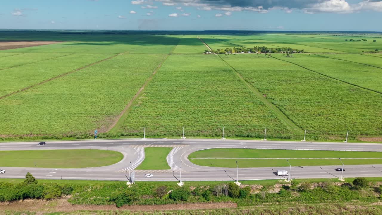 Aerial pan view Of Coral highway heading to Punta Cana In Dominican Republic