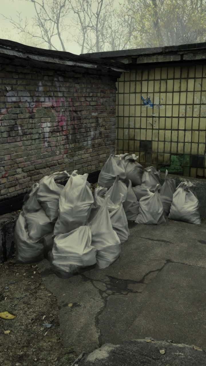 Urban decay and nature intertwine near abandoned structures in quiet setting