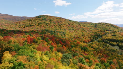 aerial drone shot of beautiful vermont foliage during fall