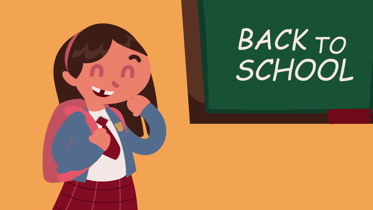 little student girl with lettering in chalkboard