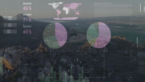 Datenanalyse-Und-Statistikanimation-über-Der-Luftaufnahme-Einer-Felsigen-Landschaft