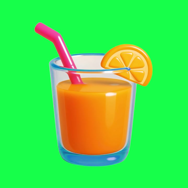 Refreshing 3D Orange Juice with Spinning Garnish on Green Screen