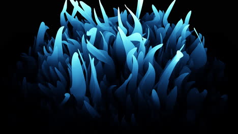 mesmerizing blue flame display with upward and downward curling flames on a black background